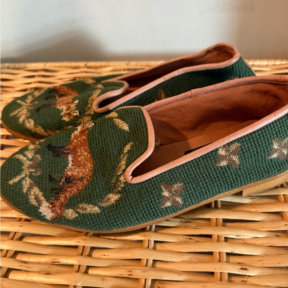 Larkspur Collection Needlepoint Green Embroidered Women's Loafers
